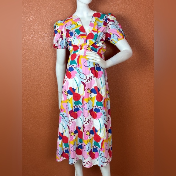 FREE PEOPLE Glamorous Abstract Rainbow Colorful Abstract Print dress Size 6. E51 - Picture 10 of 16